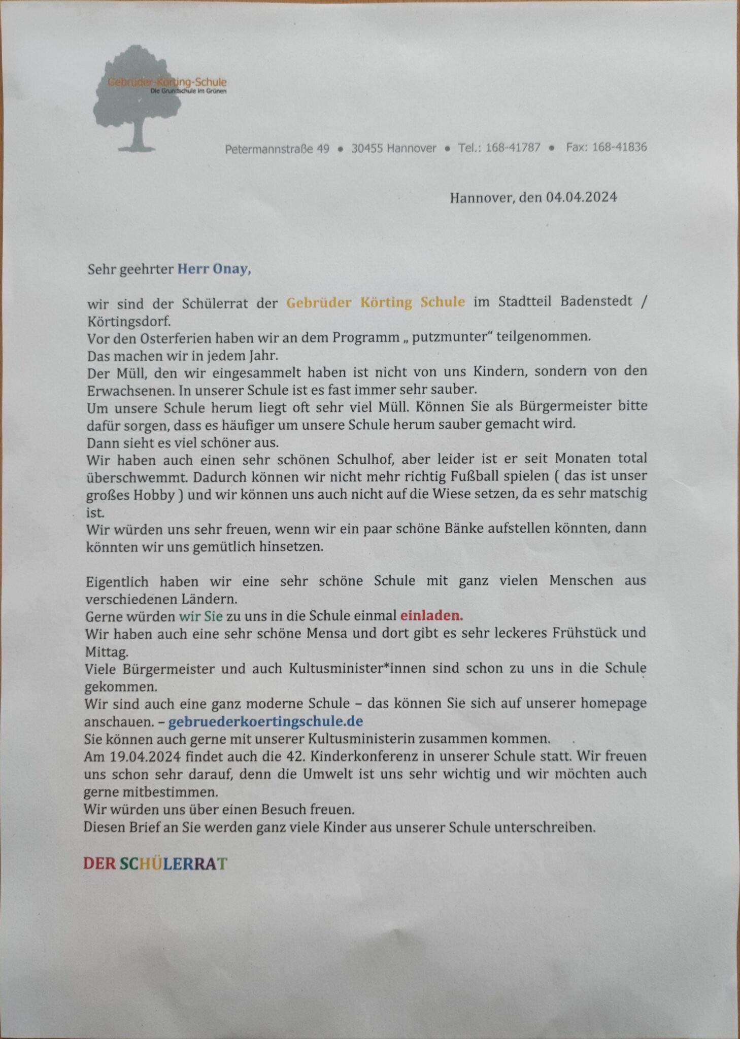 Brief an den Bürgermeister